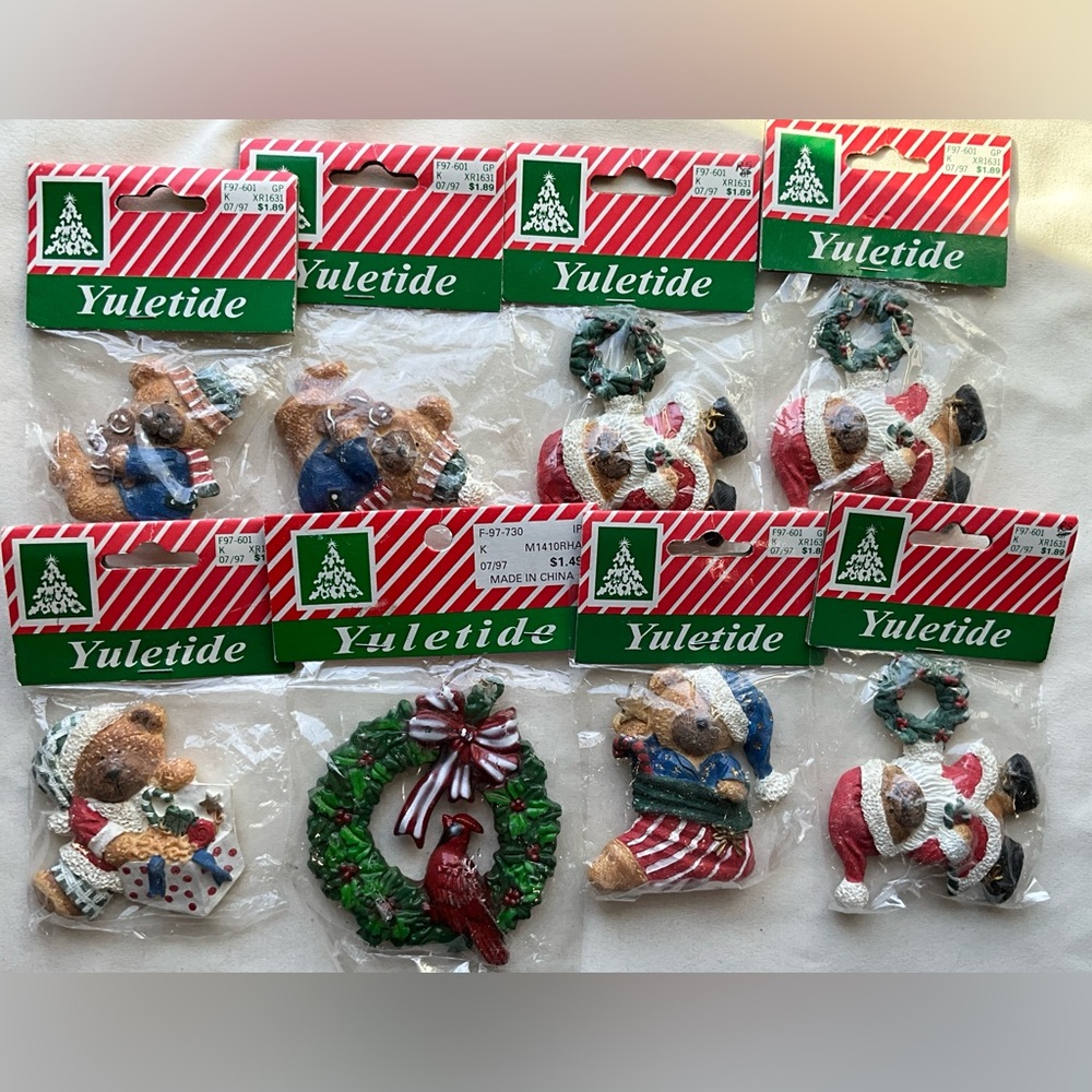 Vintage Lot of 8 Yuletide Christmas Bear Magnets Decor NIP Old Stock NOS
